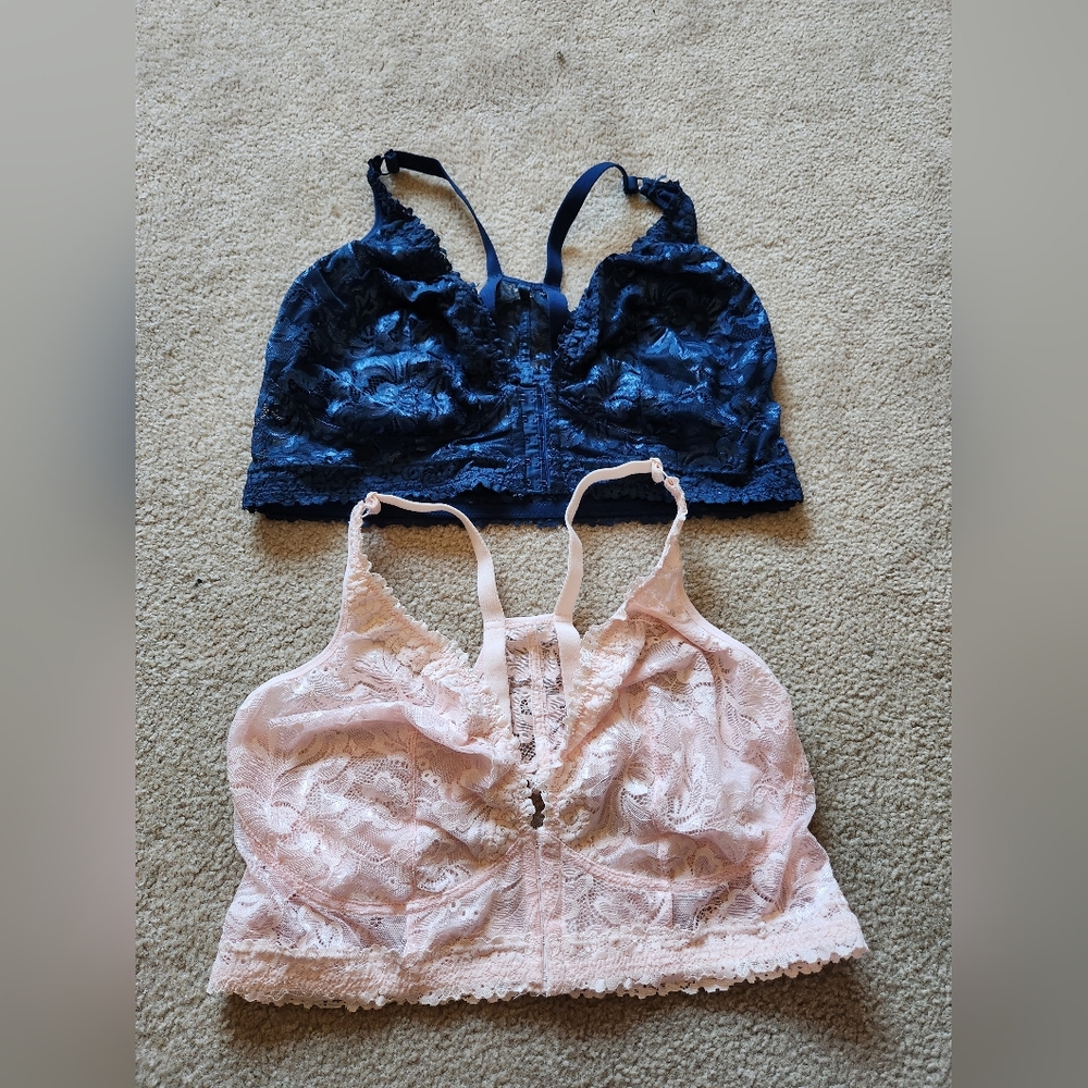 Leading Lady Lace Bralettes Close Front Bras Blue Pink 2X
